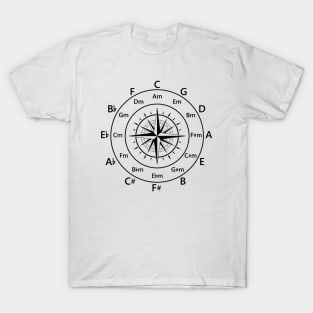 Circle of Fifths Old Compass Style Light Theme T-Shirt